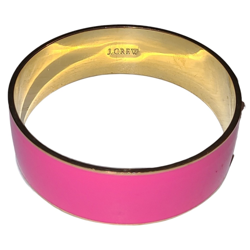 J‎ Crew Hot Pink Enamel Wide Bangle Bracelet Gold Tone